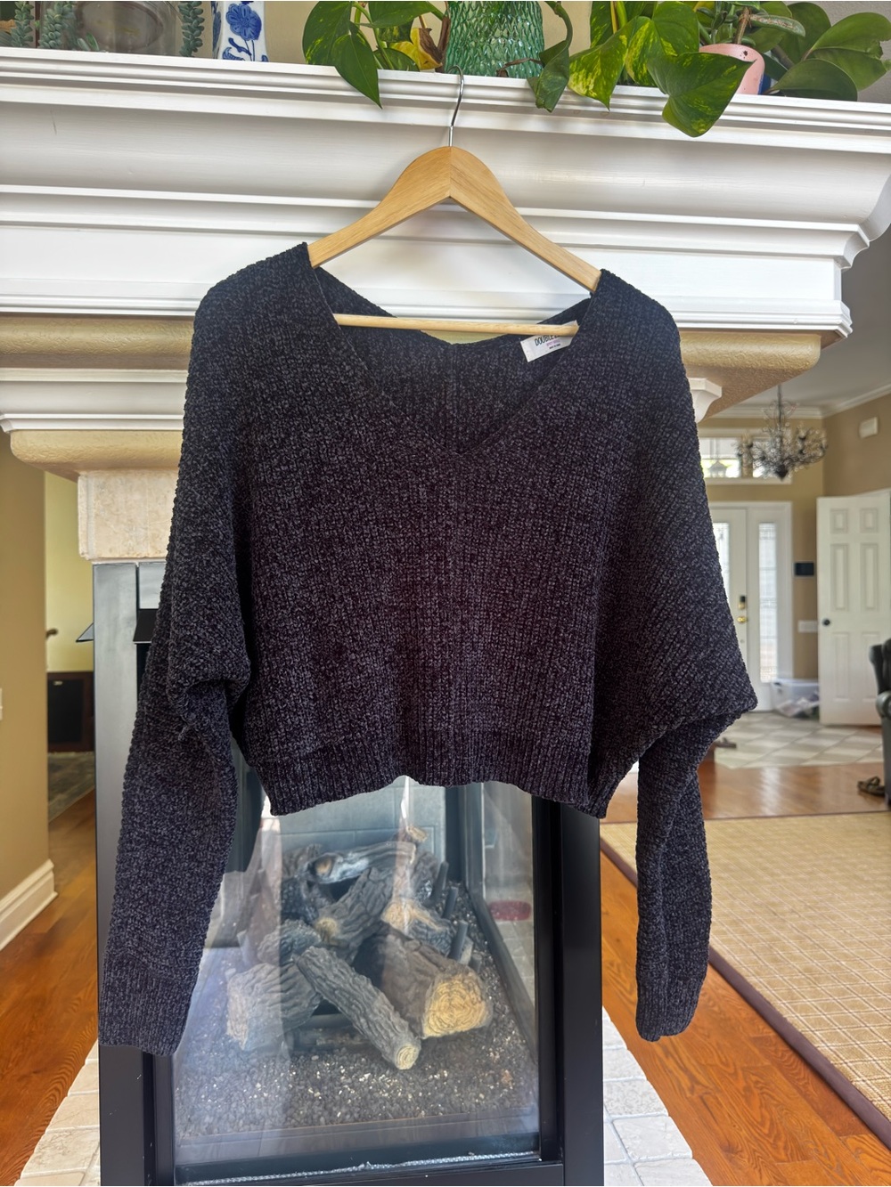 Double Zero Black Cropped Shrug Sweater Oversized‎ Slouchy Bolero Crop